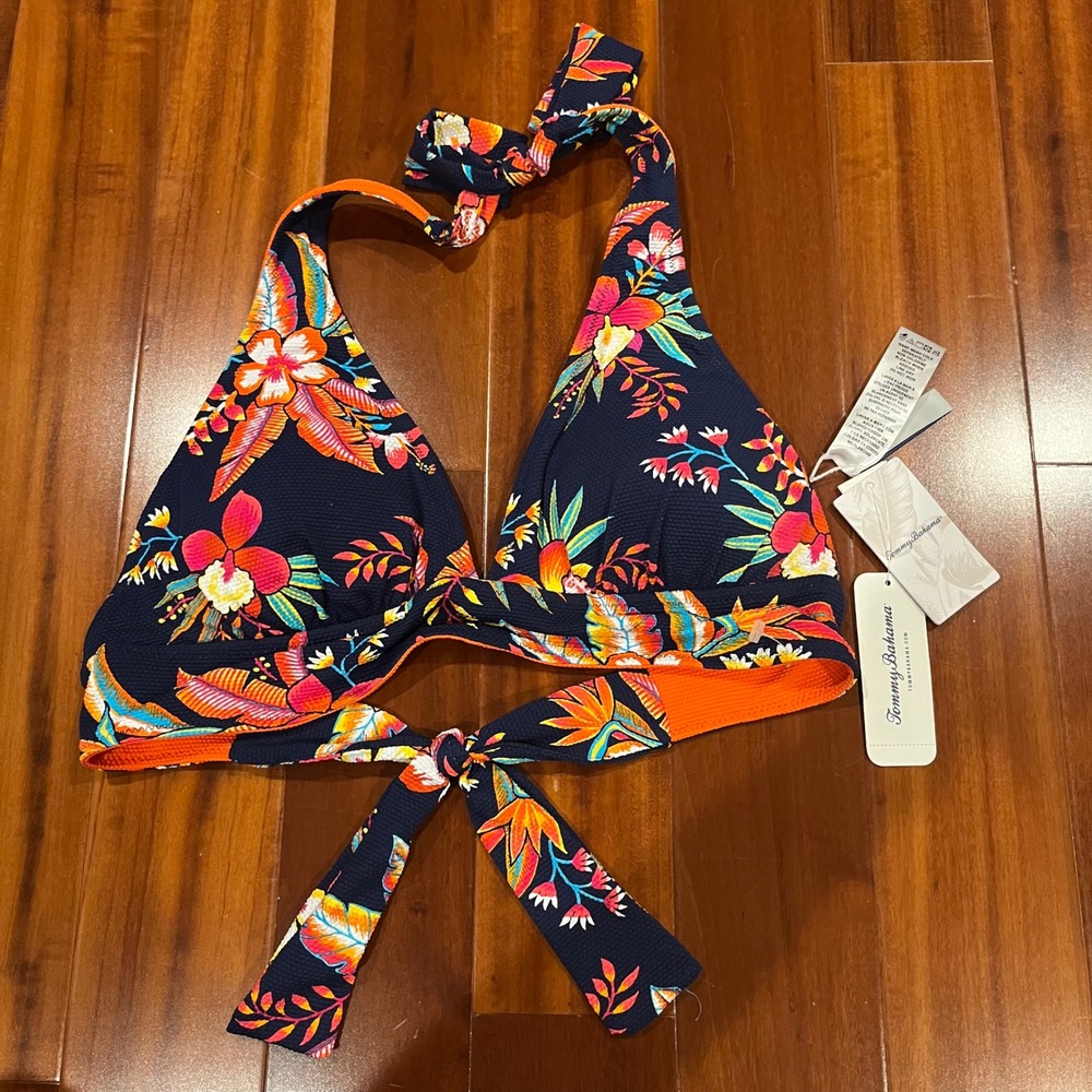 Tommy Bahama Bikini Top Floral Island Cays Tropical Halter Reversible New Small